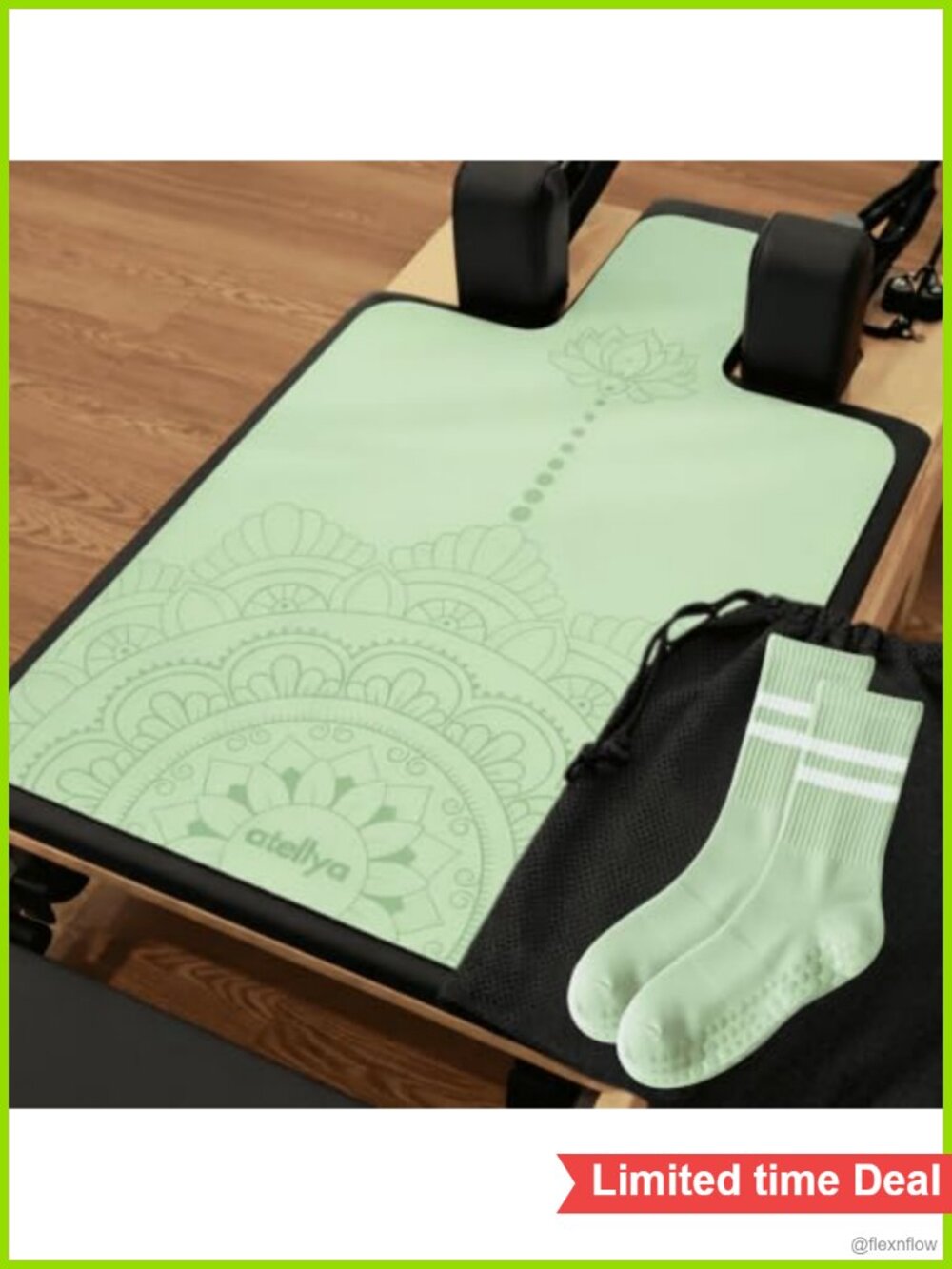 Pilates Reformer Mat Set with Grip Socks & Carry Bag Non-Slip Microsuede
